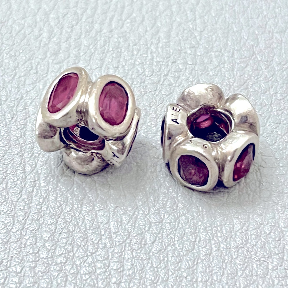 Pandora silver charm with hot pink glass